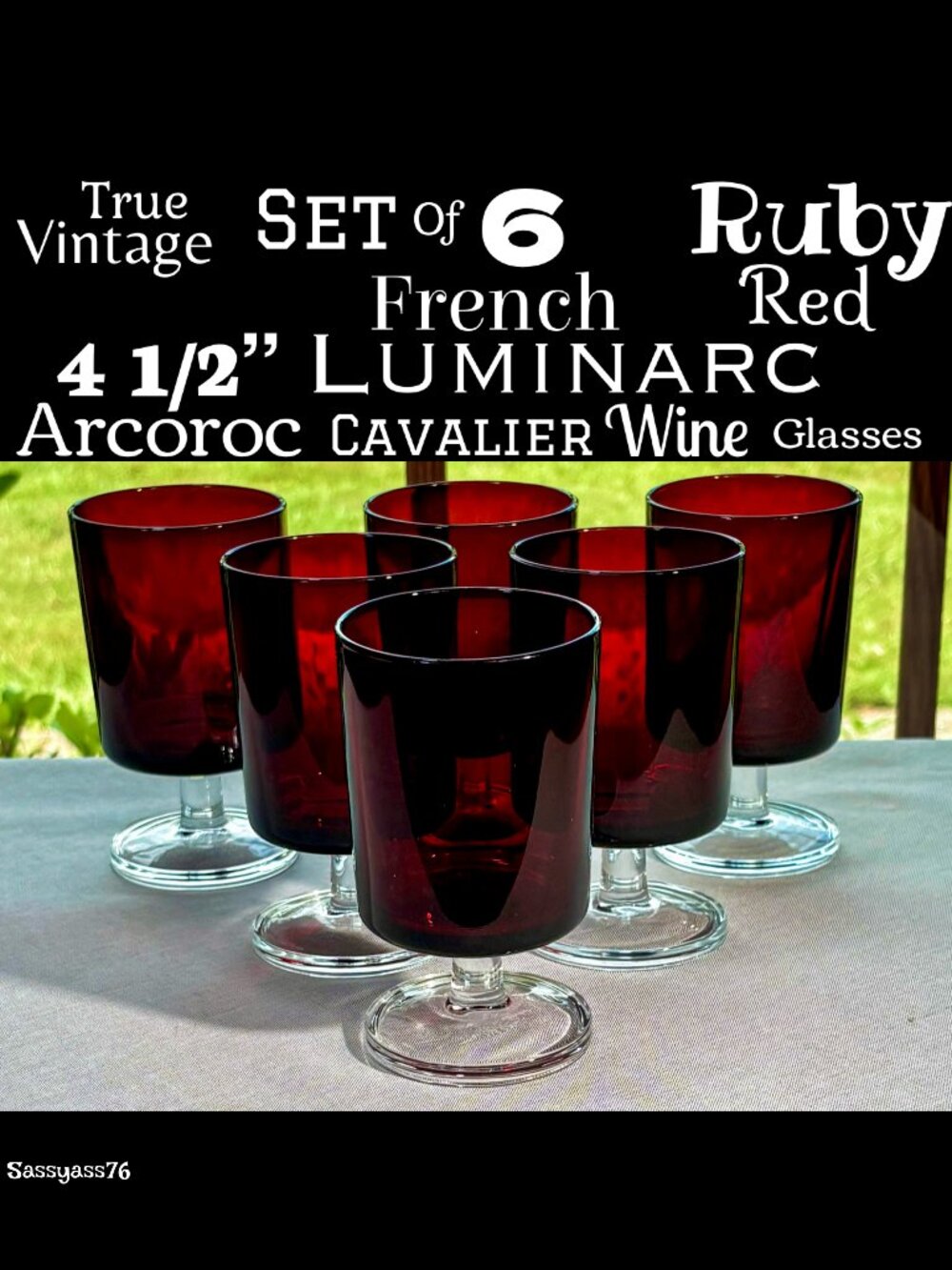 🆕VTG▪️LUMINARC ARCOROC▪️MCM Set of 6 CAVALIER 4.5" French Ruby Red Wine Glasses